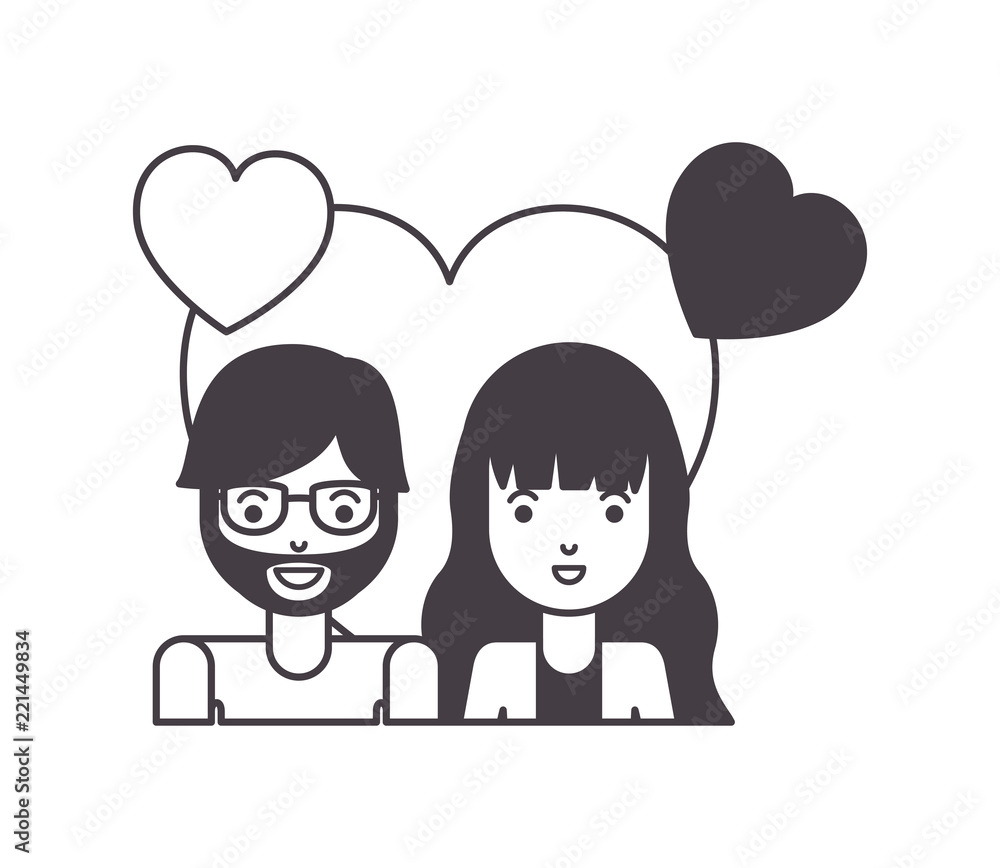 young couple with hearts love characters young couple with hearts love characters