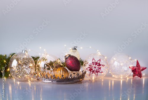Fényképezés Christmas ornament with lightning chain and balls.