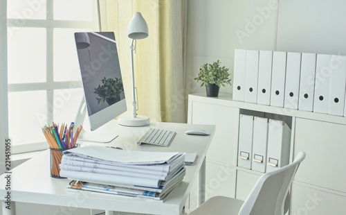 Workspace desktop, documents on the office table © lenetsnikolai