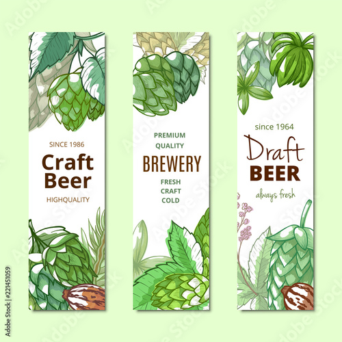 Beer hop vertical banner hand drawn set