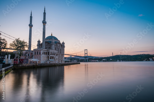 Image of Ortakoy Mosque with Bosphorus Bridge in Istanbul.