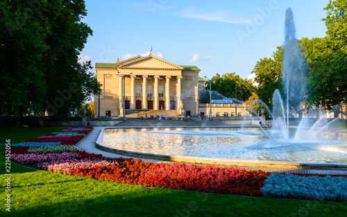Grand Theatre -  neoclassical opera house located in Poznań, Poland - in the rays of the setting sun