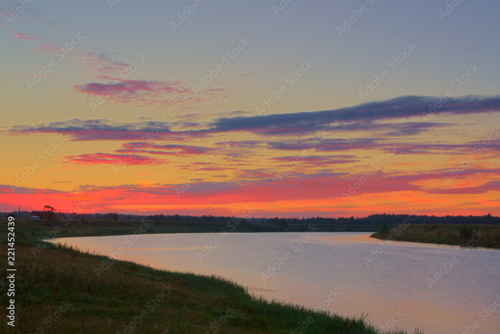 The river Kostroma in the summer before sunrise. Russia.