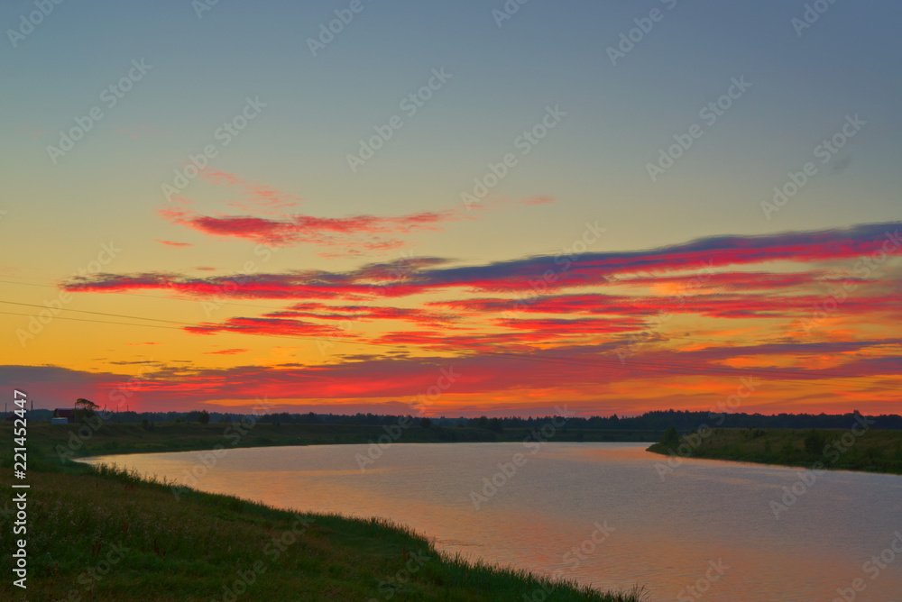 The river Kostroma in the summer before sunrise. Russia.