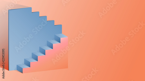 Step and wall in isometric shape. Used color pink and blue shade.