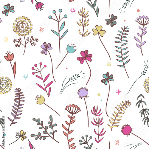 Autumn flowers seamless pattern. Floral background. Raster illustration