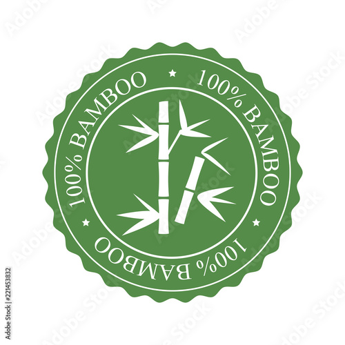 Icon, label or emblem with bamboo plant silhouette. Raster illustration