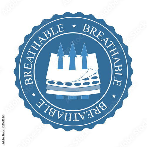 Breathable icon. Fabric features. White and blue. Raster illustration