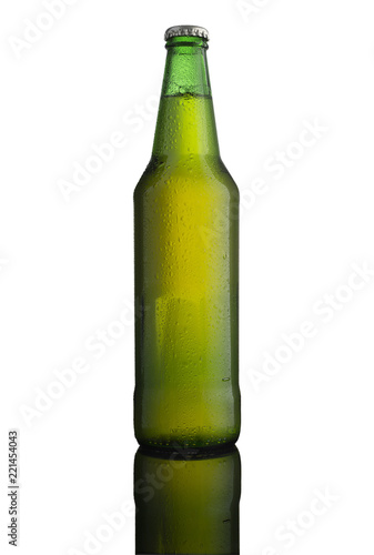 Green beer bottle isolated on white background with reflection with cap (ID: 221454043)