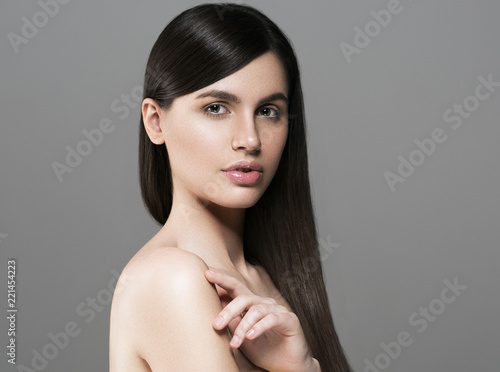 Beautiful hairstyle woman portrait, long brunette hair beauty female