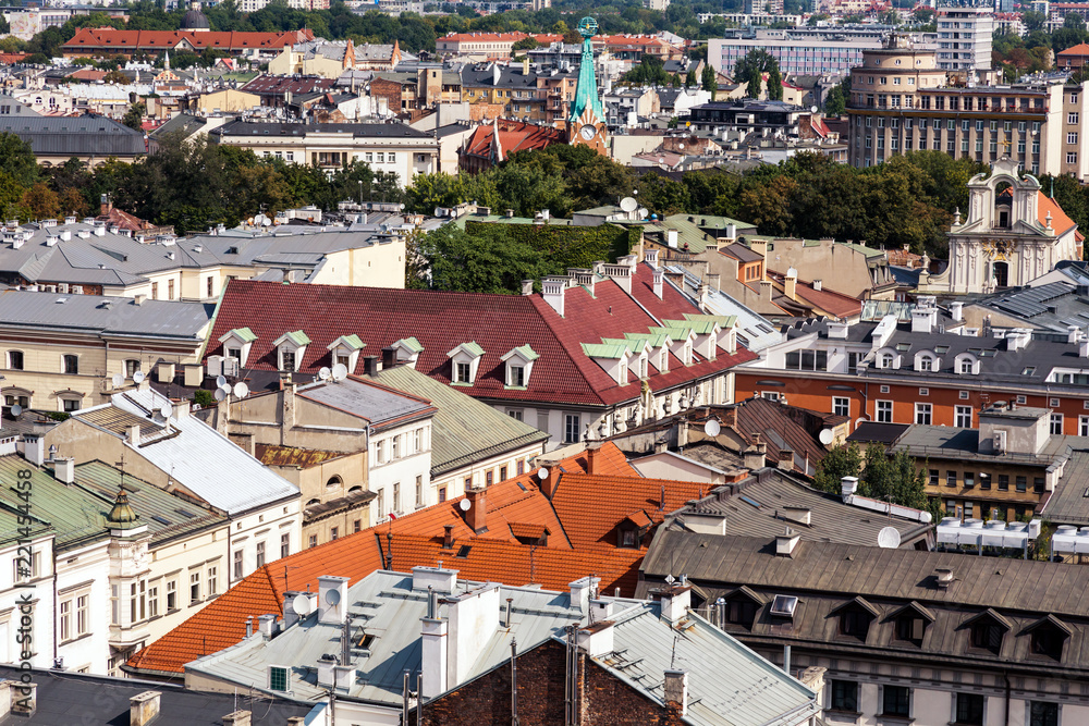 Roofs of medieval buildings in Krakow Old Town