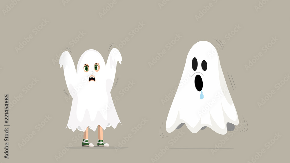 A boy under a white cloth is tricked into scaring ghosts. Stock Vector |  Adobe Stock