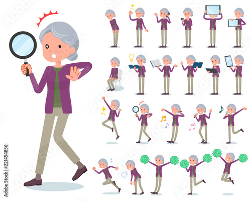 flat type Purple clothes grandmother_Action