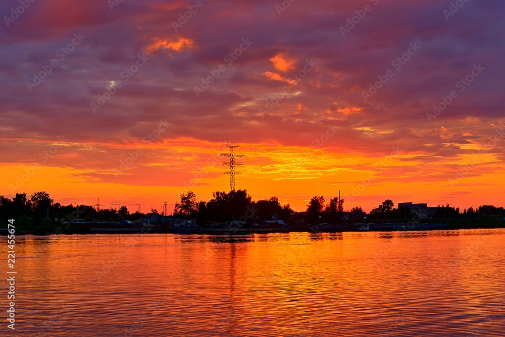 Sunset over the river Kostroma. Kostroma, Russia. Sunset over the river Kostroma. Kostroma, Russia.