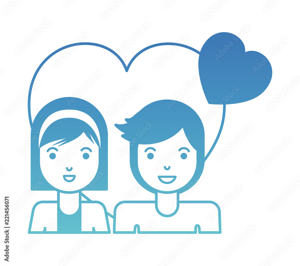 young couple with hearts love characters young couple with hearts love characters