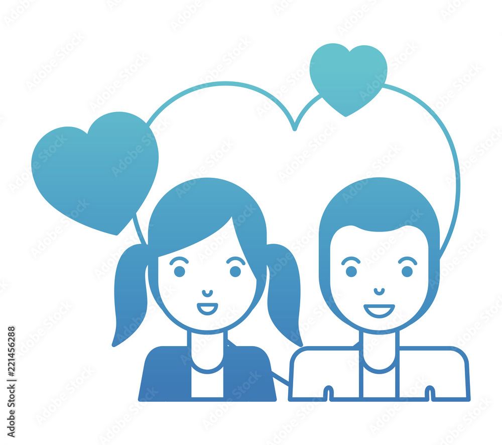young couple with hearts love characters young couple with hearts love characters