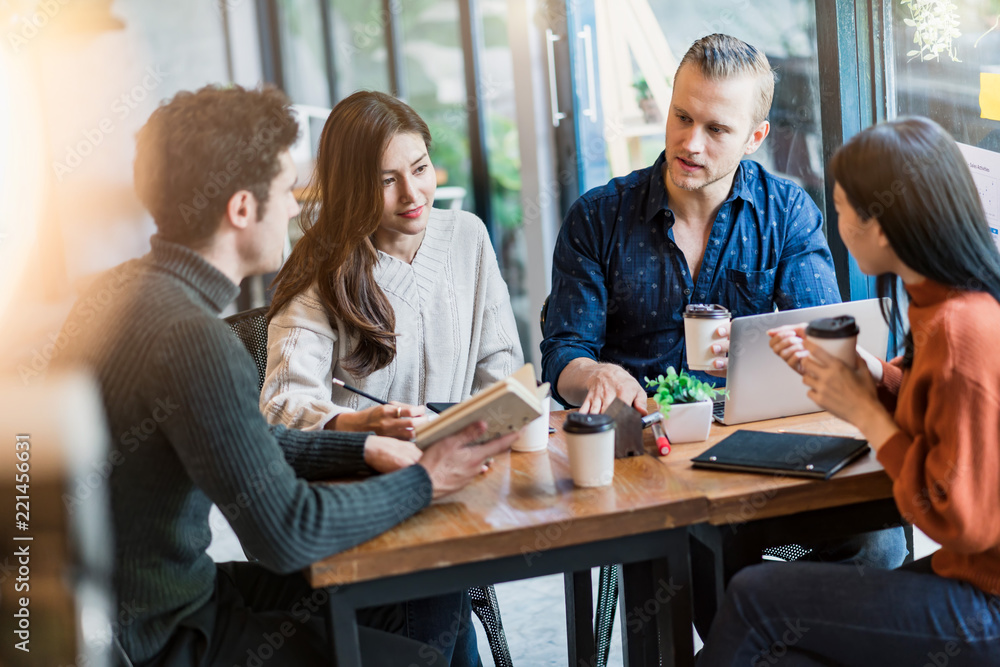 group of multi nation friends enjoy conversation with fun and happiness meeting business casual ideas concept with cafe restaurant background group of multi nation friends enjoy conversation with fun and happiness meeting business casual ideas concept with cafe restaurant background