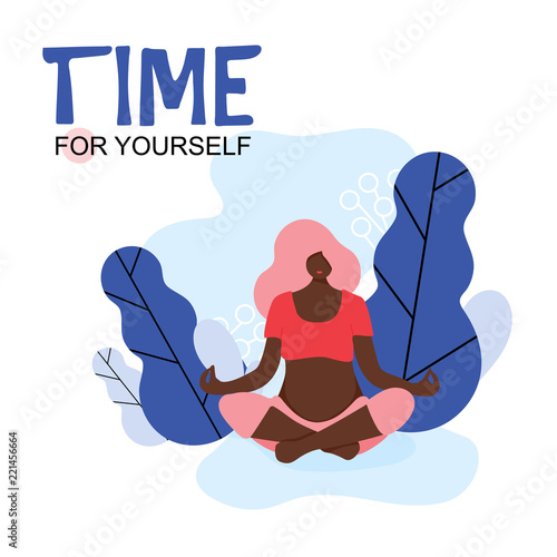 Vector Illustration. Young beautiful pregnancy woman character sitting position in modern flat style. Fitness healthy lifestyle. Time for yourself