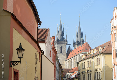 Stupartska Street toward Tyn Church in Prague, Czech Republic. photo