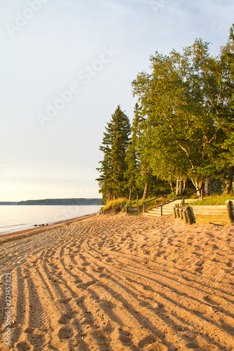 Lines in the sandy beach of Waskesiu Lake in Prince Albert National Park of Canada. photo