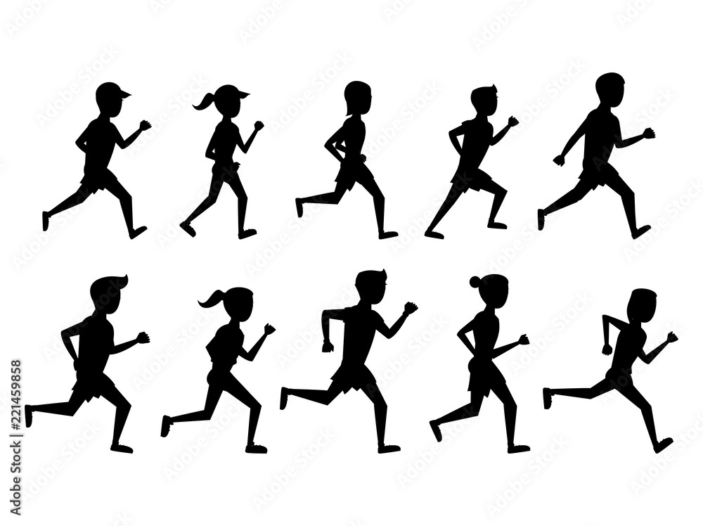 Set of people running icons