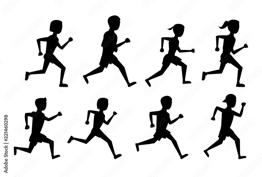 Set of people running icons