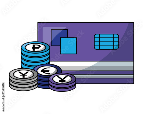 bank credit card stacked coins currency