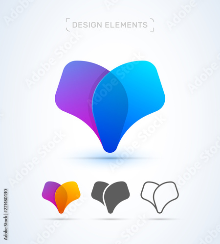 Vector abstract letter V logo design elements. Material design, transparent, origami, flat and line art style collection