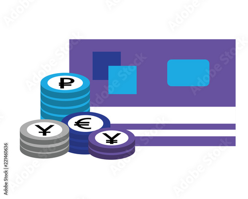 bank credit card stacked coins currency