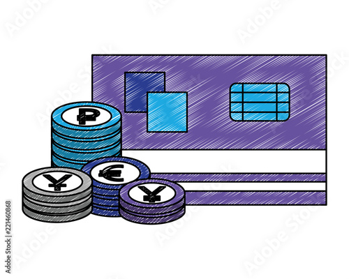 bank credit card stacked coins currency