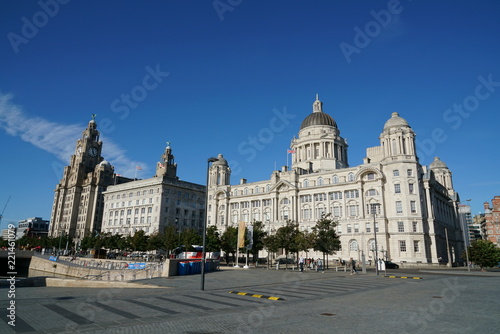 Buildings architectural details view in Liverpool in sunny September afternoon