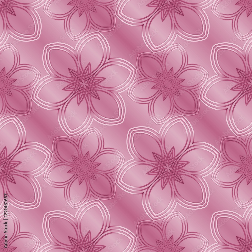 Obraz premium Original seamless pink pattern with floral design. Regular texture with flowers. Beautiful flowers on pink background.
