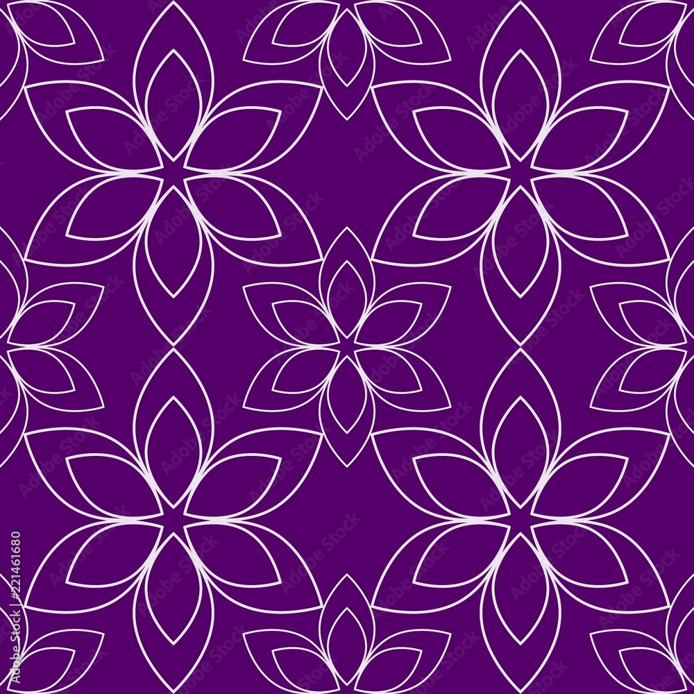 Purple seamless pattern with floral design. Regular texture with flowers. Beautiful flowers on purple background. Purple seamless pattern with floral design. Regular texture with flowers. Beautiful flowers on purple background.