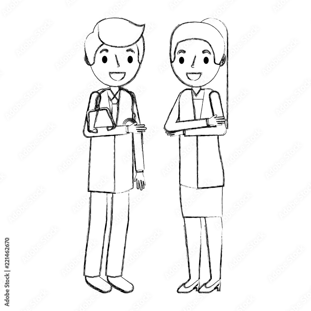 professional female and male doctor character in uniform professional female and male doctor character in uniform