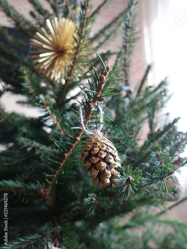 decorative fir cone on Christmas tree