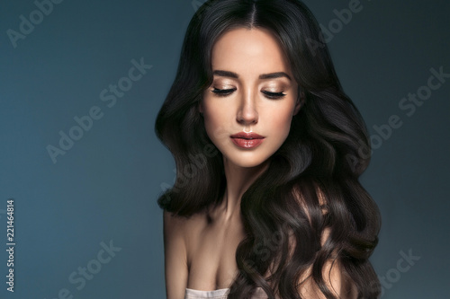 Beautiful hairstyle brunette long hair woman classic hairs curly