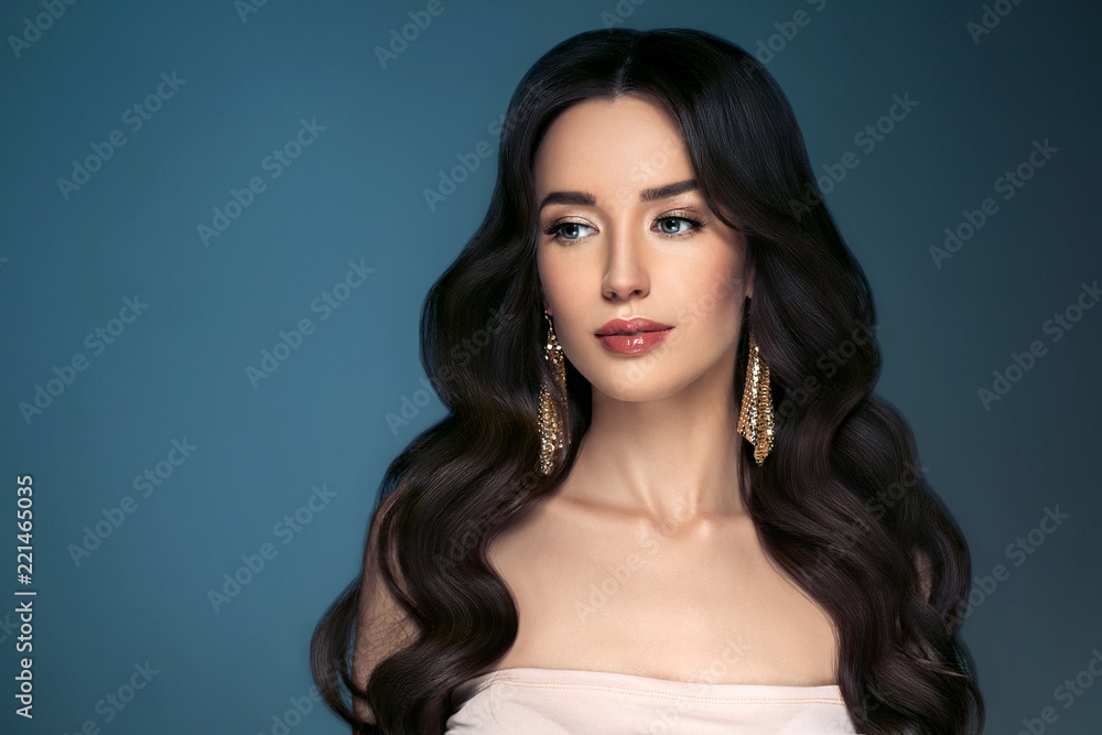 Beautiful hairstyle brunette long hair woman classic hairs curly Beautiful hairstyle brunette long hair woman classic hairs curly