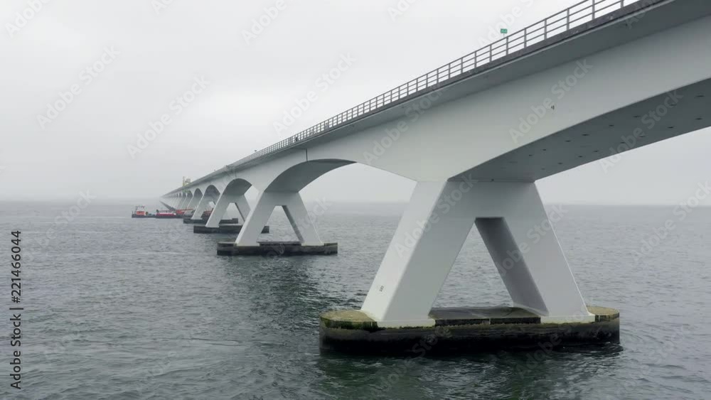 The Zeelandbrug Bridge Longest Bridge in the Netherlands on a Foggy Day The Zeelandbrug Bridge Longest Bridge in the Netherlands on a Foggy Day