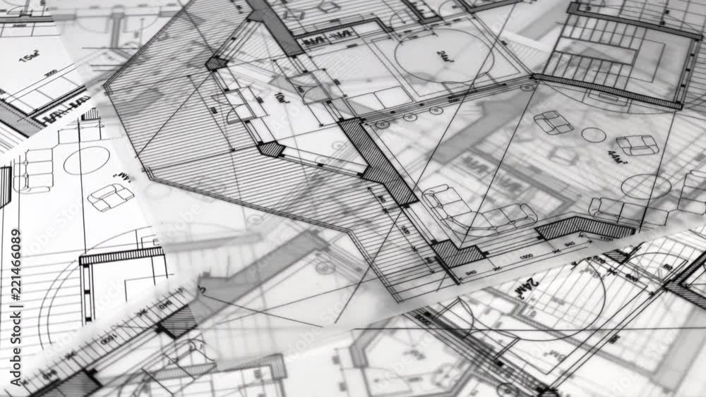 Architectural Blueprints - architectural plan of a modern house / smoothly rotate / seamless looping Architectural Blueprints - architectural plan of a modern house / smoothly rotate / seamless looping