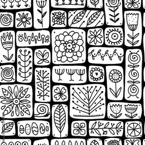 Fototapeta Naklejka Na Ścianę i Meble -  Ethnic floral wall, seamless pattern for your design