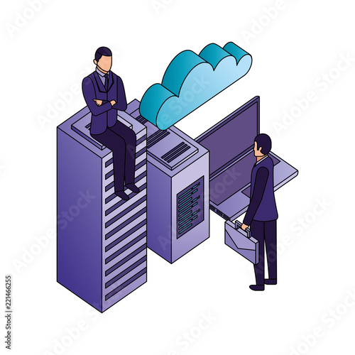 business men with laptop database center cpu cloud computing