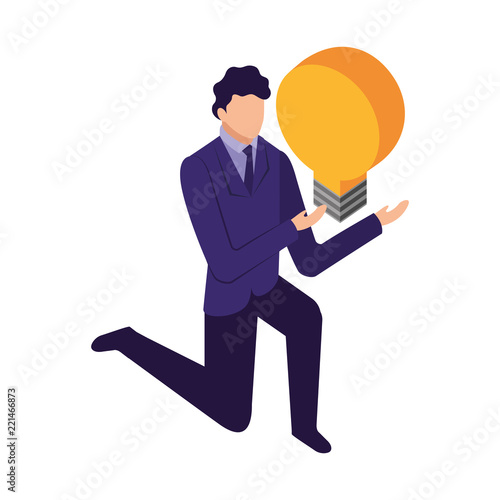 elegant businessman down on my knees with light bulb