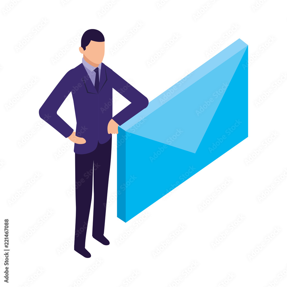 elegant businessman with envelope character icon elegant businessman with envelope character icon