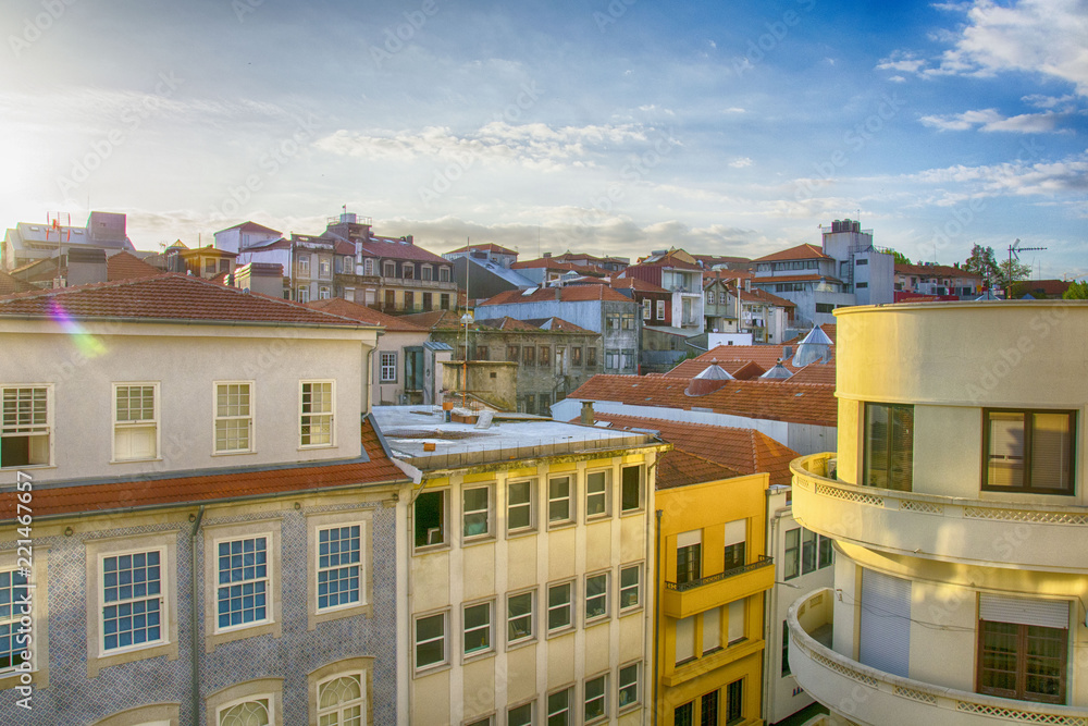 view of the roof in the center of the city, next to the avenue of Aliados, Porto, Portugal
