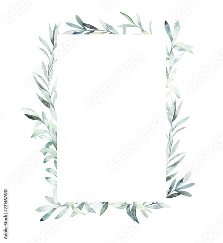 Watercolor frame with eucalyptus branch for card  wedding  greeting  invitation. Hand drawn illustration