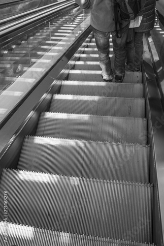 PORTO, PORTUGAL: People on the escalator in the metro