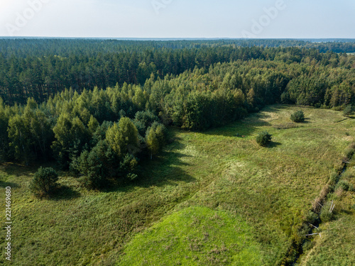 drone image. aerial view of rural area with fields and forests. textured background