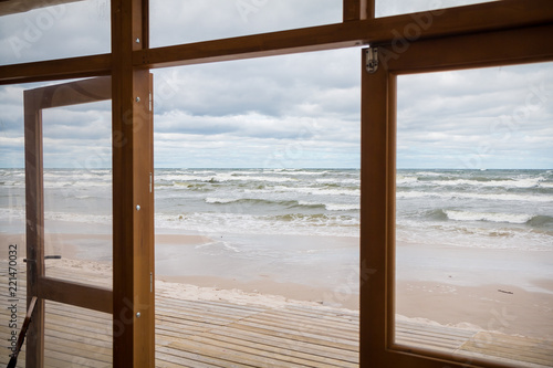 Photography Summer, Travel, Vacation and Holiday concept - The open window, with sea views i