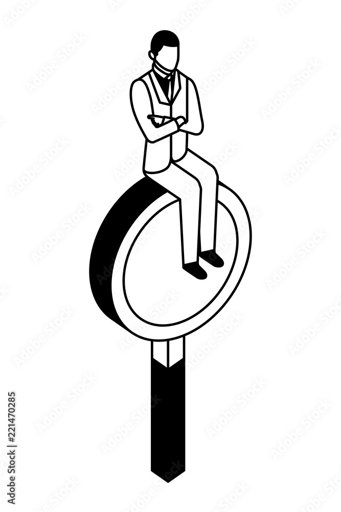 Fototapeta premium elegant businessman with magnifying glass character icon