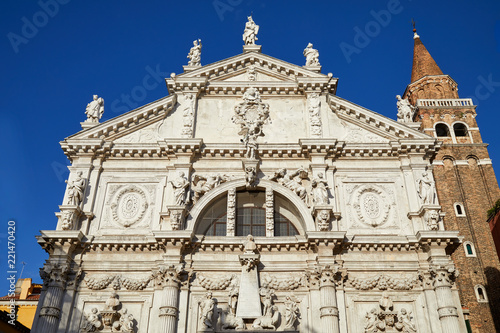 San Moise church barque facade in Venice, blue sky in a sunny summer day in Italy